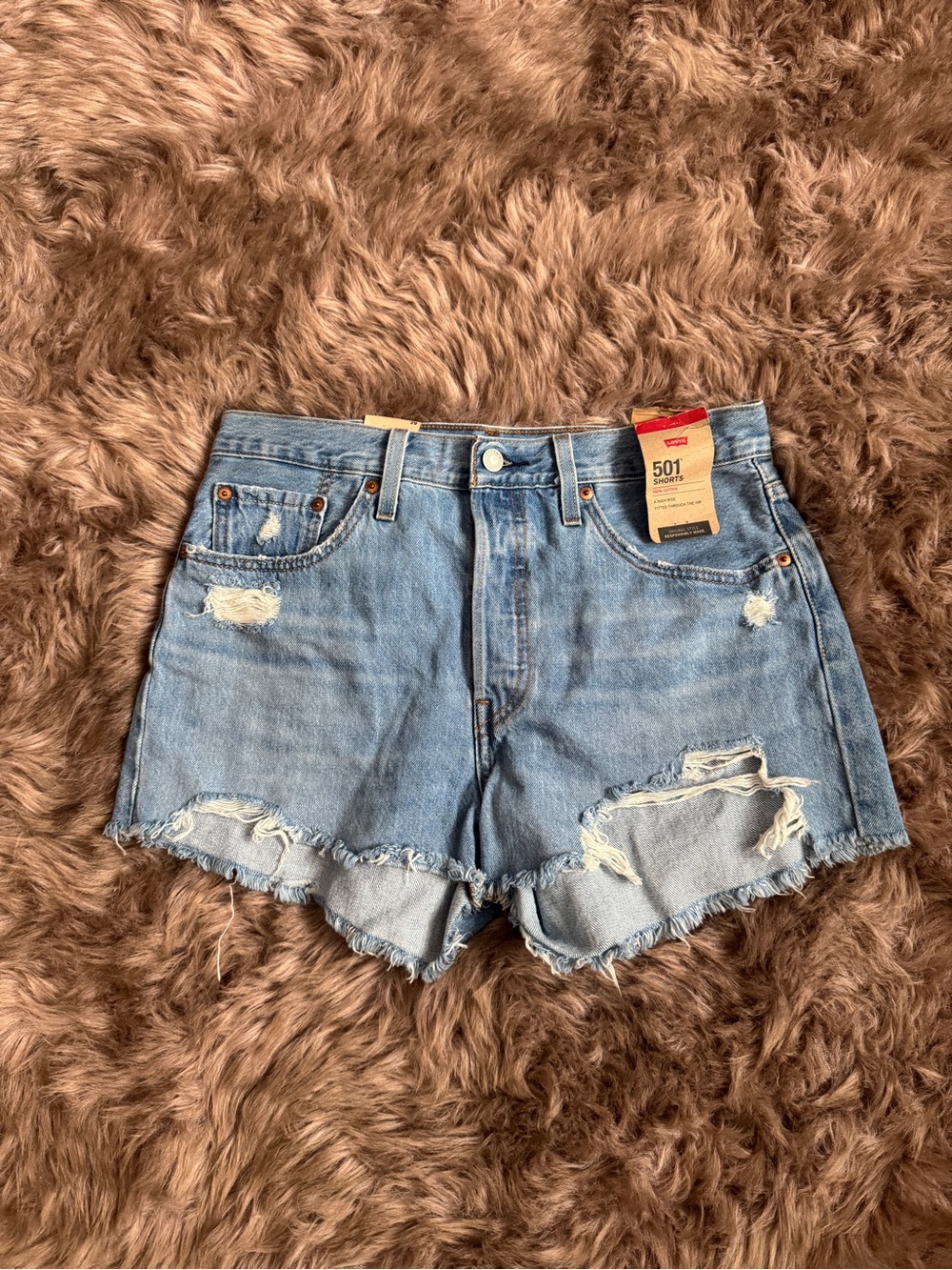 Levi's 501 Light Blue Distressed High-Rise Denim Shorts BRAND NEW NEVER WORN